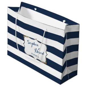 Elégant Mariage Navy Blue Stripes Sac personnalisé