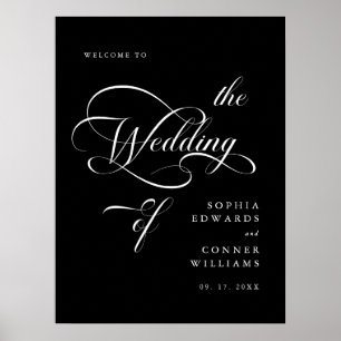 Élégant Mariage noir Affiche de bienvenue