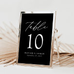 Élégant Mariage noir et blanc Numéro de table<br><div class="desc">Cartes de numéro de table mariage tendance et minimaliste avec lettrage moderne blanc avec "Table" dans script de calligraphie moderne. Le design est composé d'un arrière - plan noir ou d'une couleur de votre choix. Le dessin se répète à l'arrière. Pour commander les cartes de table en noir et blanc...</div>