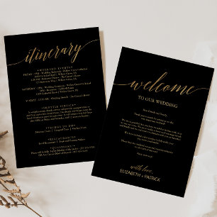 Elégant Mariage noir et or Bienvenue et itinéraire