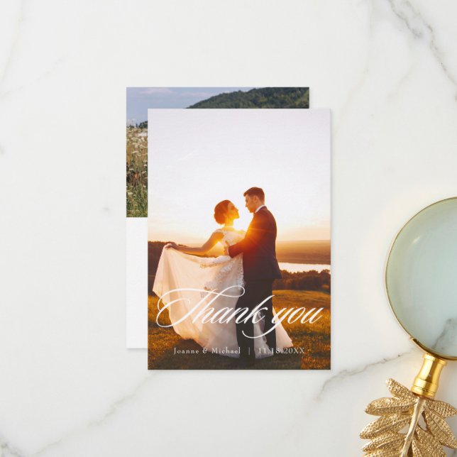 Elégant Mariage par script Carte de remerciements  (Devant/Arrière en situation)