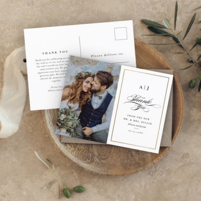 Elegant Mariage photo or Merci carte postale (Créateur téléchargé)