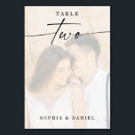Élégant Mariage photo Script Numéro de table Deux<br><div class="desc">Ce design présente une belle photo de votre choix. Cliquez sur le bouton "Cliquez pour customiser plus loin" pour modifier la couleur du libellé du script. Déplacer l'image au-dessus des calques superposés vers le centre. Voir la collection entière pour plus d'articles correspondants !</div>