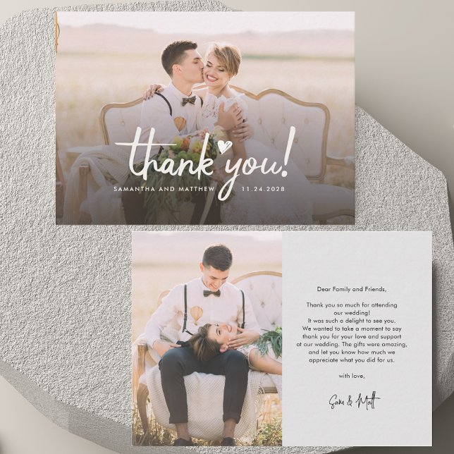 Élégant mariage Photos Script Carte de remerciemen (Elegant Wedding Photos Script Thank You Card)