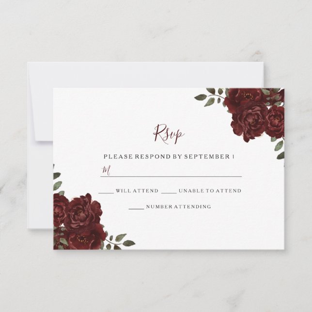 Élégant mariage romantique rouge rose RSVP (Devant)