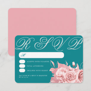 Elégant mariage Rose or floral Foil RSVP Turquoise