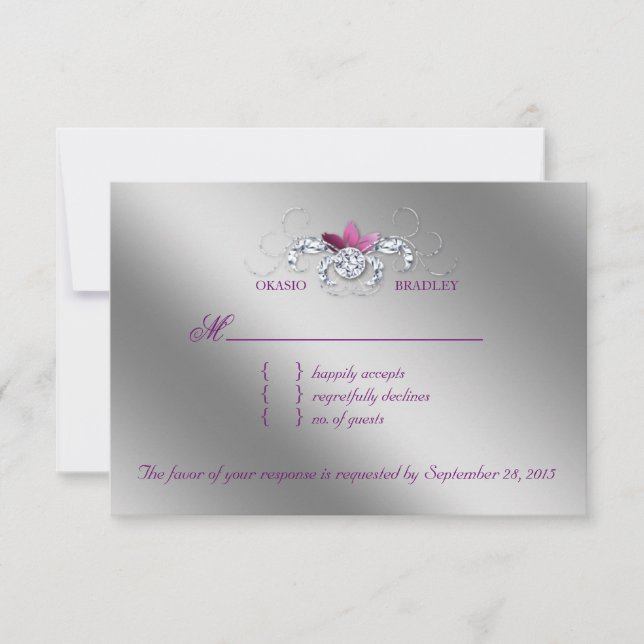 Élégant Mariage RSVP carte de réponse Sparkle Purp (Devant)