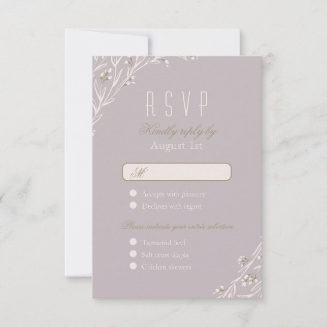 Elégant mariage rustique lilas floral RSVP (Devant)