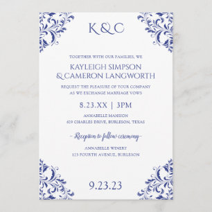 Elégant mariage vintage Invitation   Royal Blue
