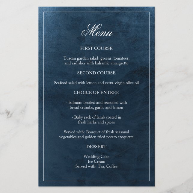 Elegant Marine Aquarelle Monogramme Menu Mariage (Devant)