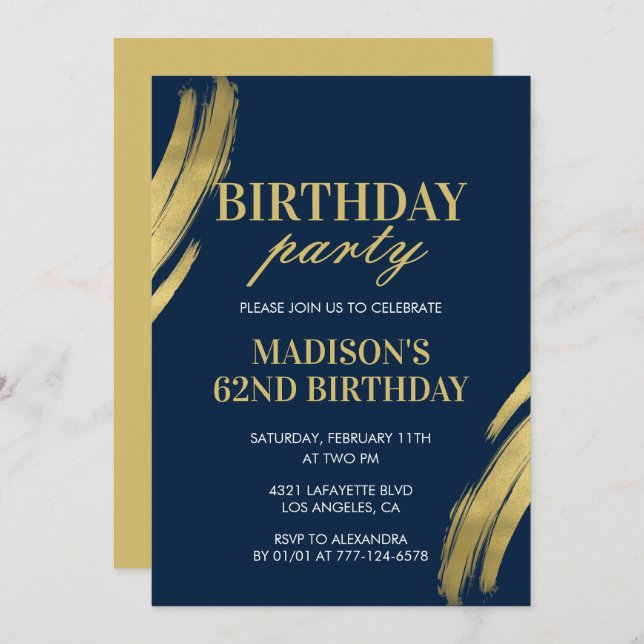 Elegant Marine bleu 62e anniversaire invitations d (Devant / Derrière)