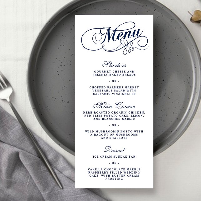 Elégant Marine Bleu Et Blanc Mariage Menu Modèles (Créateur téléchargé)