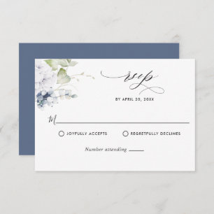 Elégant Marine Bleu Floral et Mariage vert RSVP
