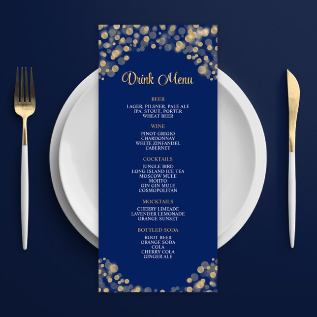 Elegant Marine Blue and Gold Drink Menu (Créateur téléchargé)