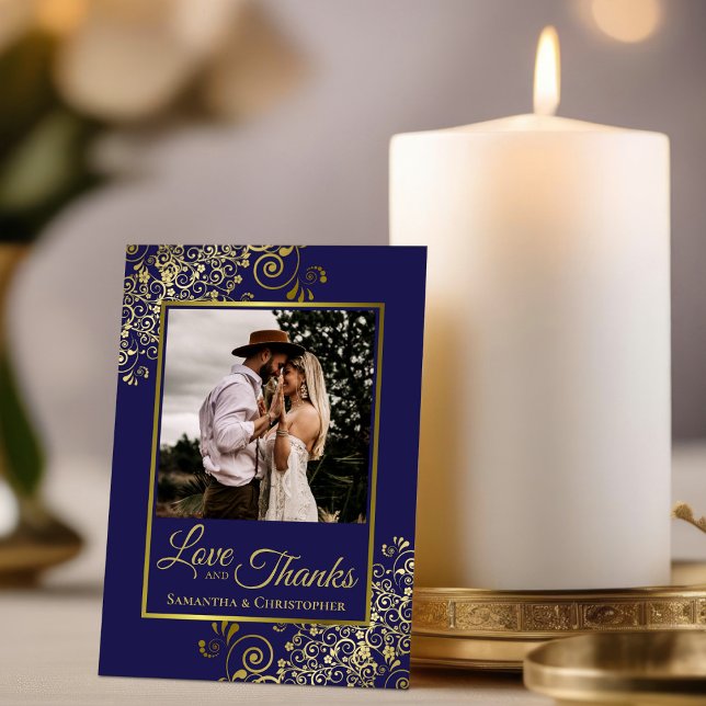 Elegant Marine Blue & Gold Love & Merci Mariage (Créateur téléchargé)