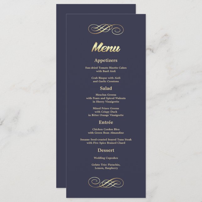 Elegant Marine Blue Gold Mariage Cartes de menu (Devant / Derrière)
