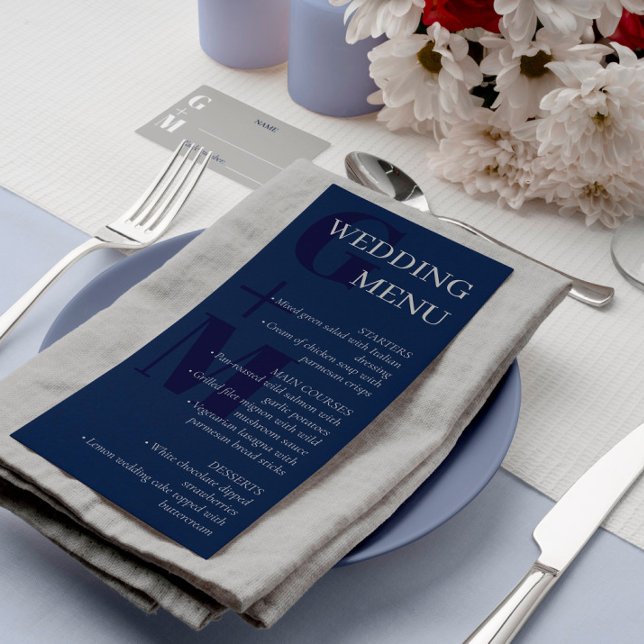 Elegant Marine Blue Grey Typographie Mariage Menu (Créateur téléchargé)