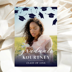 Elégant Marine Blue Photo Graduation Invitation