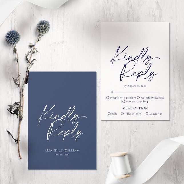 Elegant Marine Blue Wedding Carte RSVP - Répondre (Créateur téléchargé)