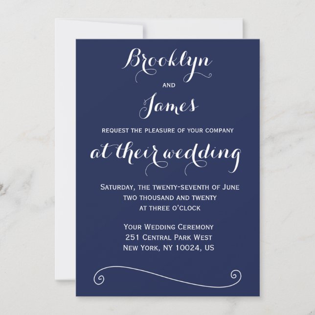 Elégant Marine Blue Wedding Invitations (Devant)