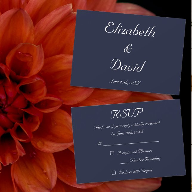 Elegant Marine Blue Wedding RSVP Invitation Card (Elegant Navy Blue Wedding RSVP Invitation Card)