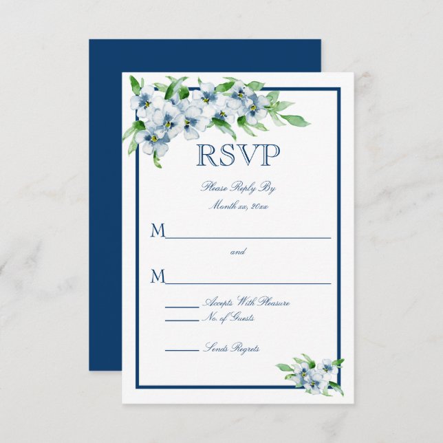 Elégant Marine et Blanc, Mariage RSVP (Devant / Derrière)