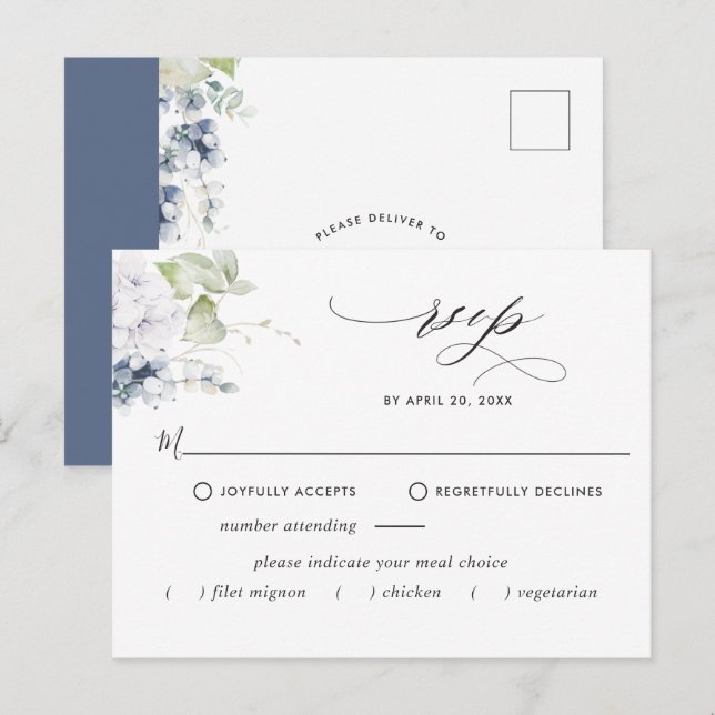 Elégant Marine Floral RSVP Carte postale avec/sans (Devant / Derrière)
