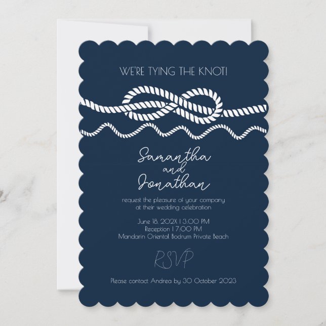 Elégant Marine Sailor Plage Mariage Invitation (Devant)