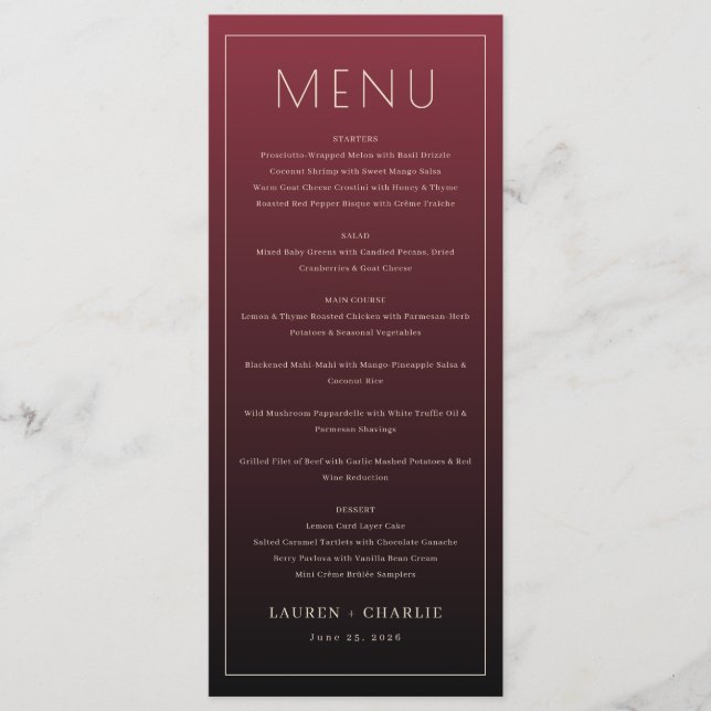 Elegant Maroon Formal Menu (Devant)