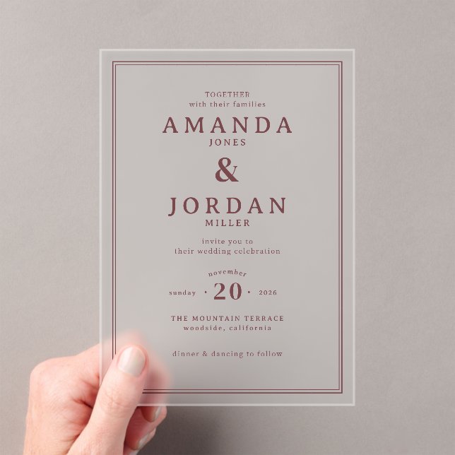 Elegant Maroon Minimalist Wedding Invitation (In situ (ordinateur de poche))