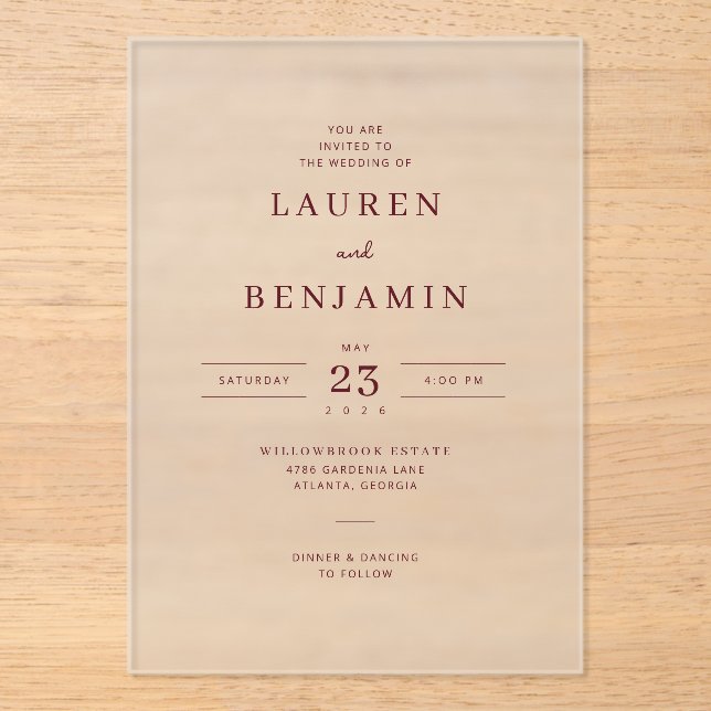 Elegant Maroon Minimalist Wedding Invitation (Recto)
