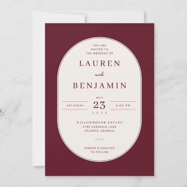 Elegant Maroon Serif Wedding Invitation (Devant)