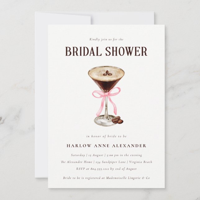Elégant Martini Cocktail Bridal Shower Invitation (Devant)