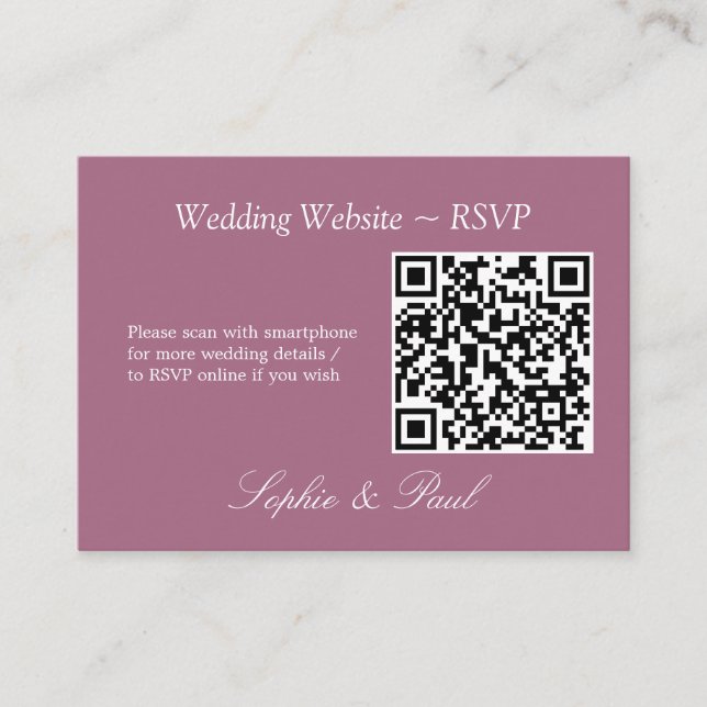 Elegant Mauve QR Code Site Web Carte RSVP (Devant)