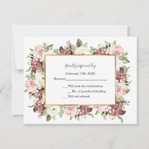Elégant Mauve Rose Florals Gold Frame Mariage RSVP