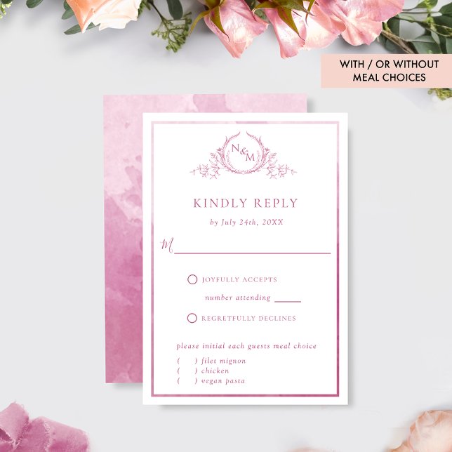 Élégant Mauve rose Monogramme et aquarelle RSVP (Créateur téléchargé)