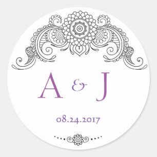 Elégant Mehndi design autocollants ronds-noir