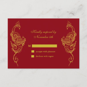 Elégant Mehndi Peacock Mariage RSVP - rouge