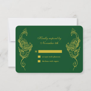 Elégant Mehndi Peacock Mariage RSVP - vert