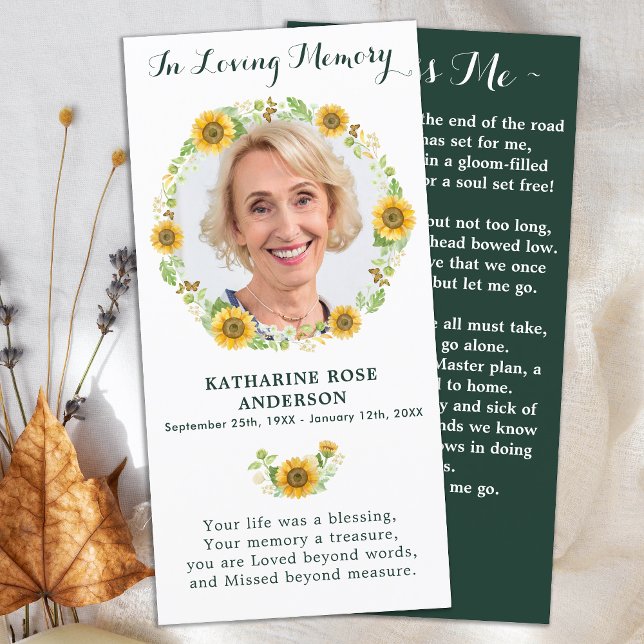 Elégant Mémorial Tournesol Photo Prière funéraire (Créateur téléchargé)