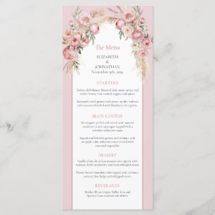Elégant menu boho arch pampas fleurs rose vif