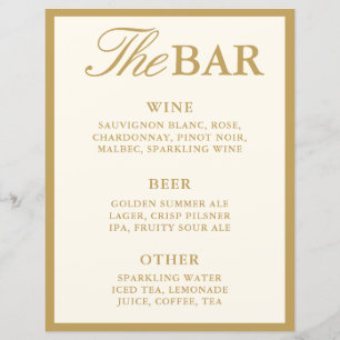 Élégant Menu de Bar Mariage Signe en Ivoire Vintag