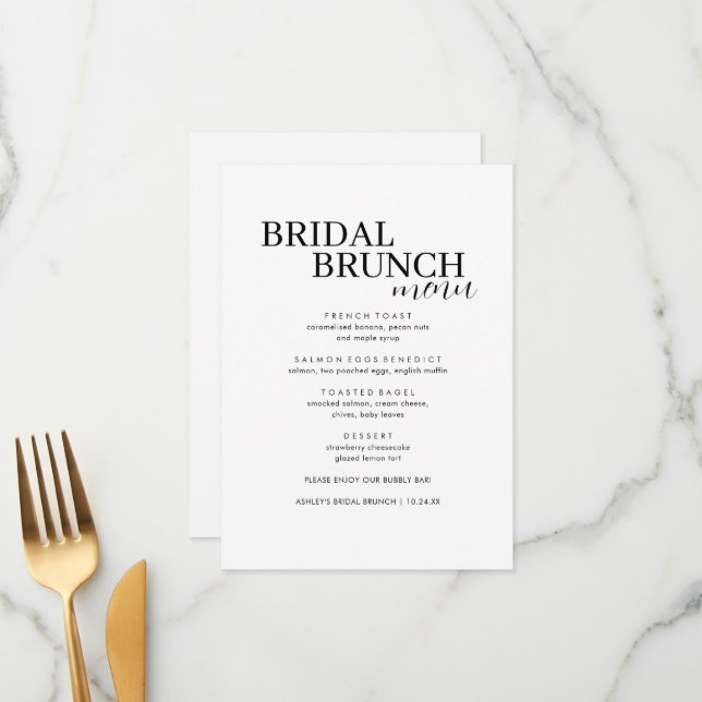 Élégant menu de brunch nuptial minimal (Devant/Arrière en situation)