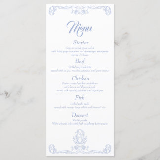 Elégant menu de dîner de mariage - Blue Rose Filig