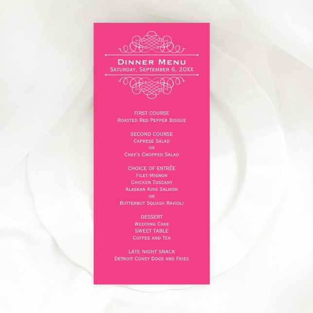 Élégant Menu de Dîner de Mariage Rose Chaud Monogr (Créateur téléchargé)