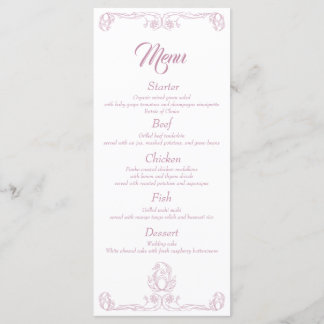 Elégant menu de dîner de mariage - Rose Rose Filig