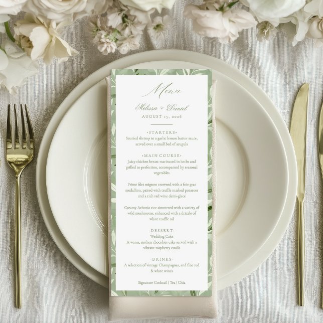 Élégant Menu de Mariage Botanique Vert Sauge  (Créateur téléchargé)