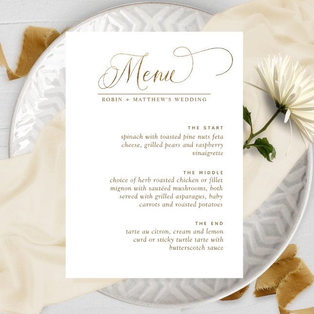 Élégant Menu de Mariage, Calligraphie Blanche et O (Créateur téléchargé)