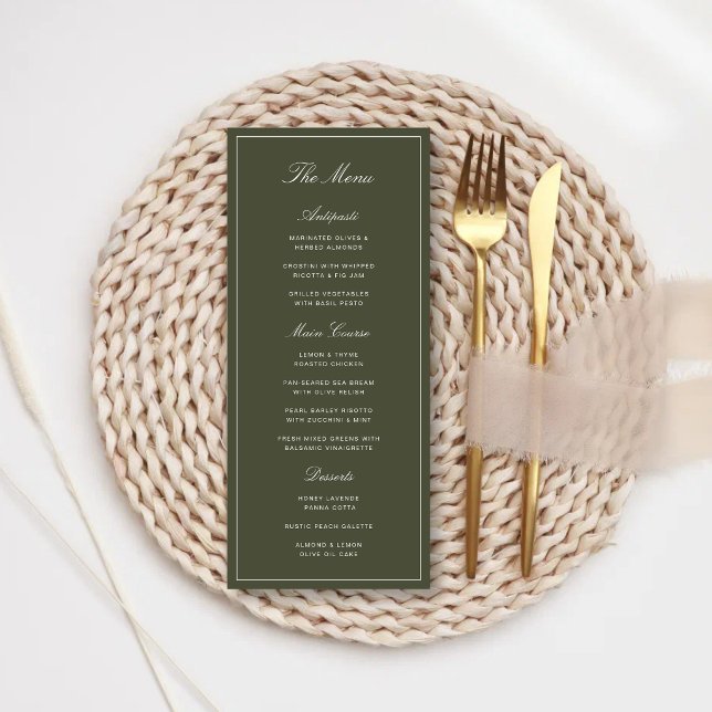 Élégant Menu de Mariage Classique Vert Poussiéreux (Elegant dusty green wedding menus add timeless elegance to your beautifully planned reception.)