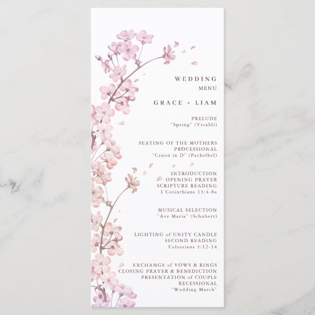 Elégant menu de mariage du printemps de la Branche (Devant)